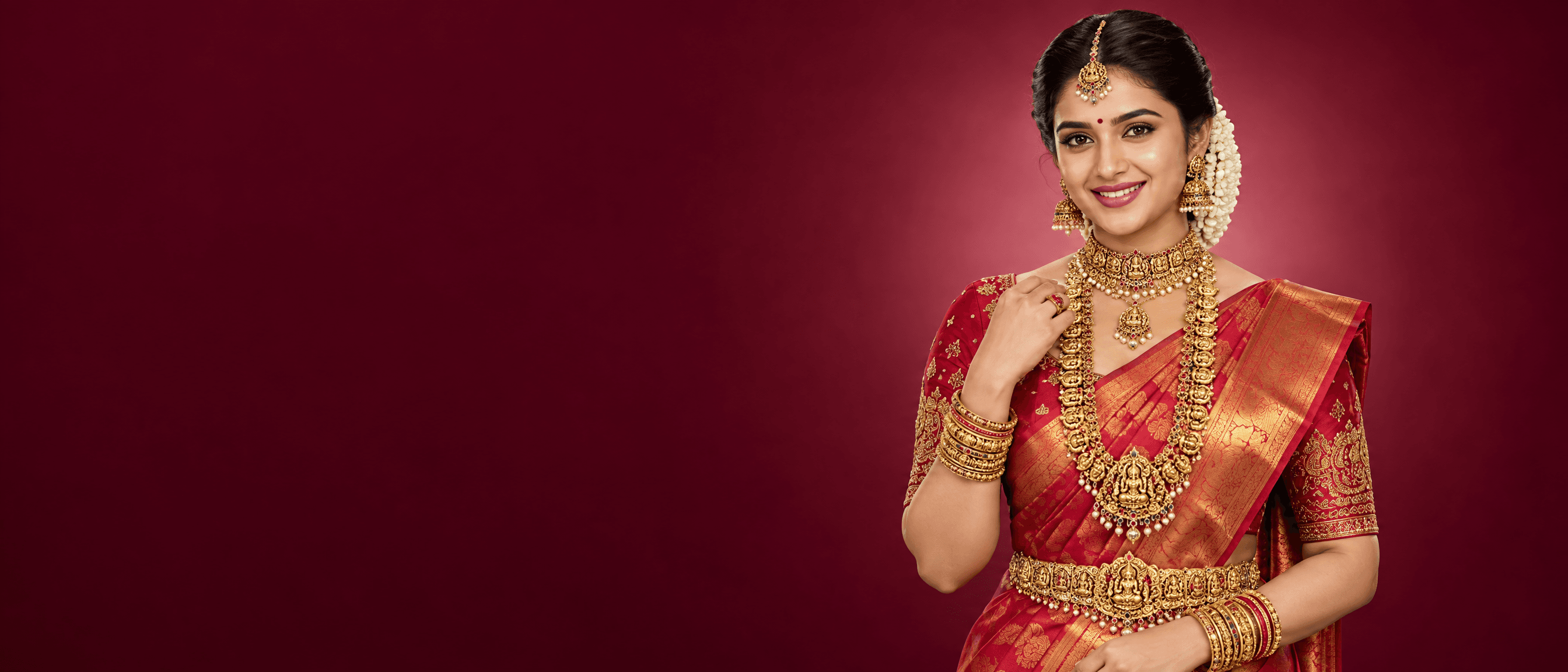 Bride wearing a full gold bridal set