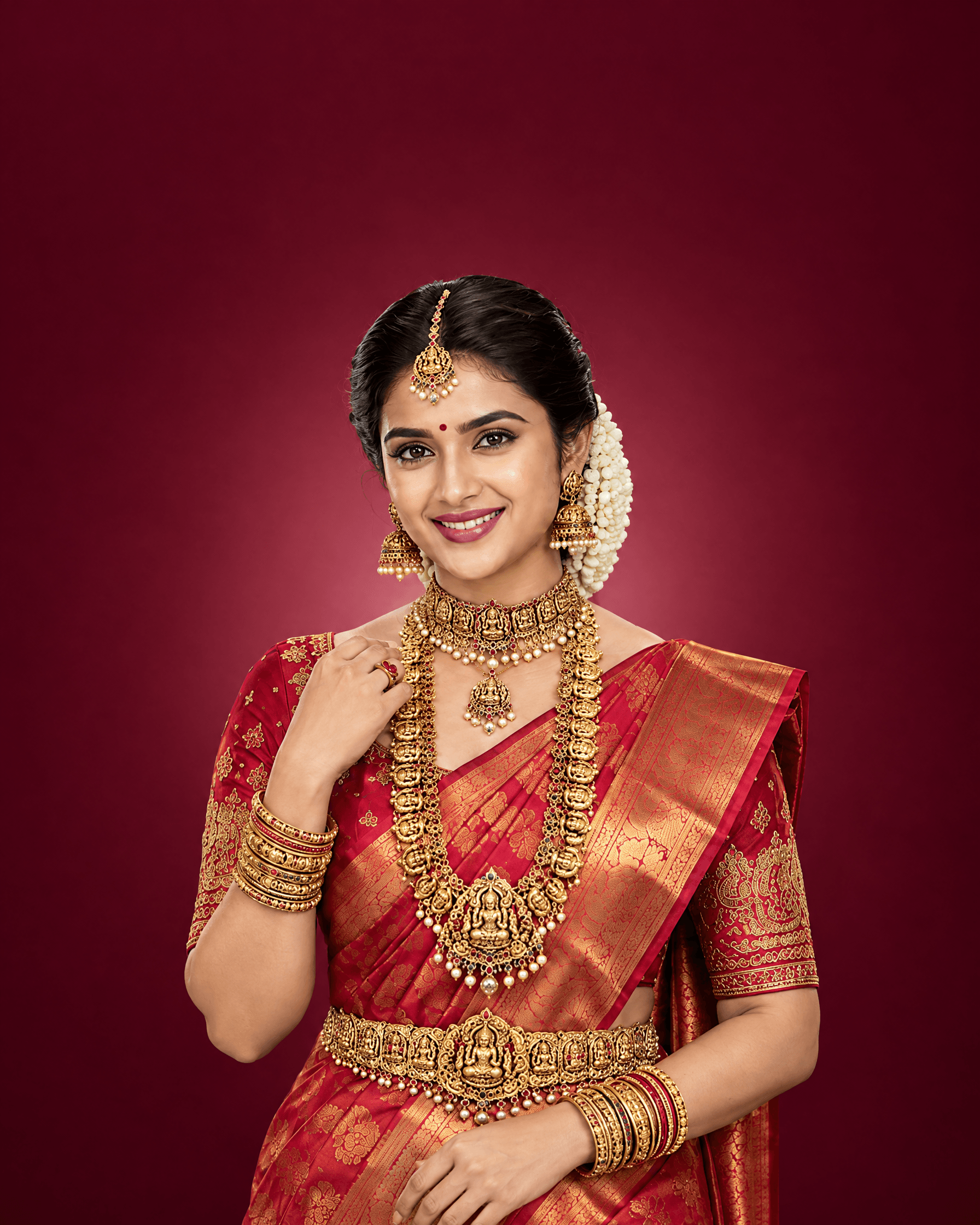 Bride wearing a full gold bridal set